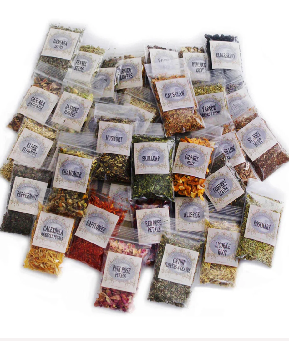 Witchcraft herb kit, witch herbs & flowers w grinder and spoon