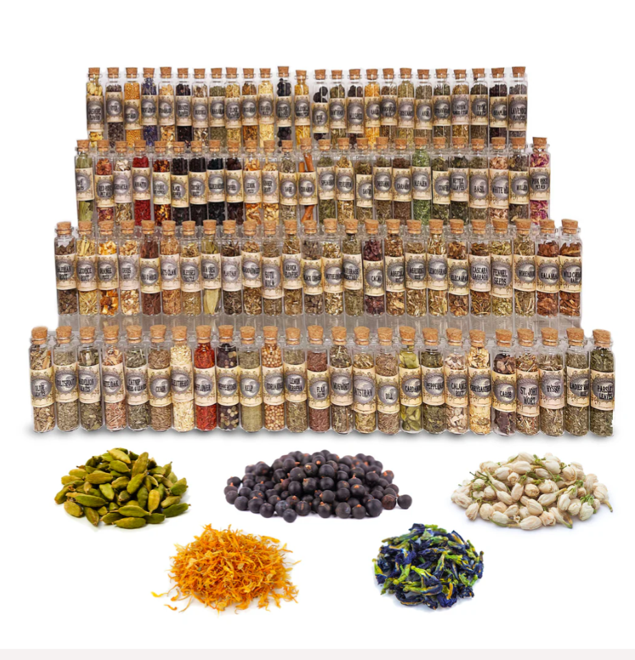 Witchcraft herb kit, witch herbs & flowers w grinder and spoon
