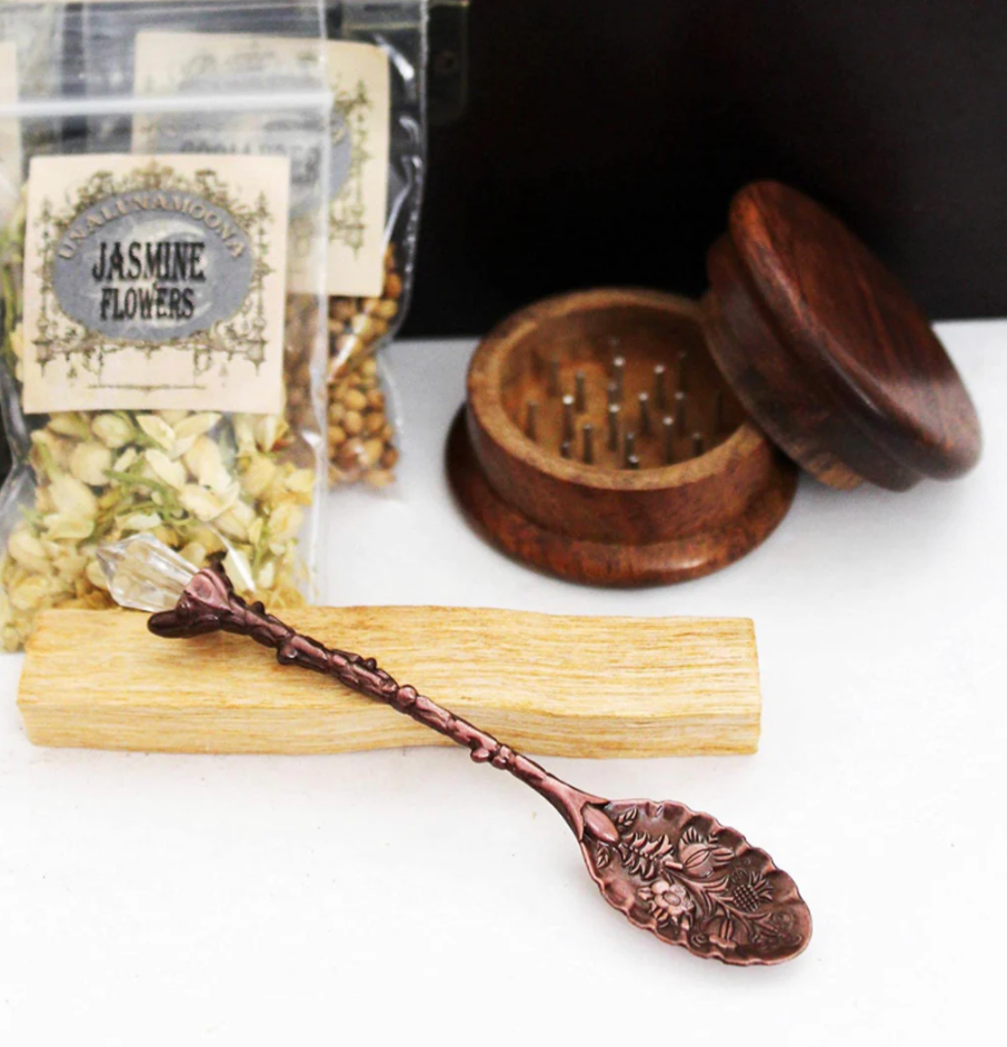 Witchcraft herb kit, witch herbs & flowers w grinder and spoon