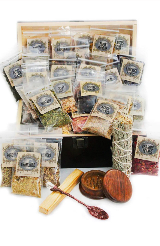 Witchcraft herb kit, witch herbs & flowers w grinder and spoon