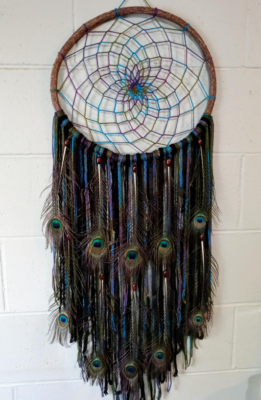 Handmade peacock ribbon dreamcatcher